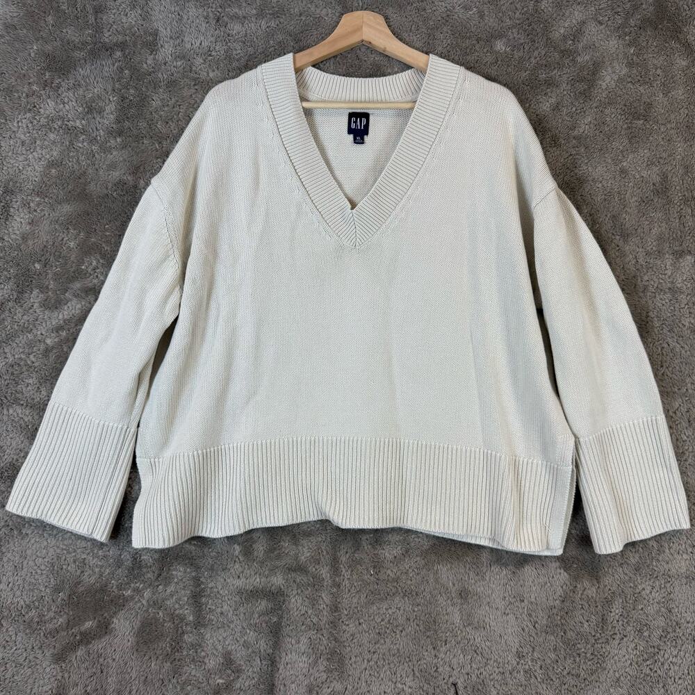 Gap V Neck Chunky Boxy Oversized Knit Sweater Women XL Collegecore Prep Classic